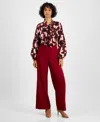 Tahari Asl Print Bow Neck Shirt In Lipstick