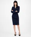 Tahari Asl Women's Windowpane-print Skirt Suit In Navy,ivory
