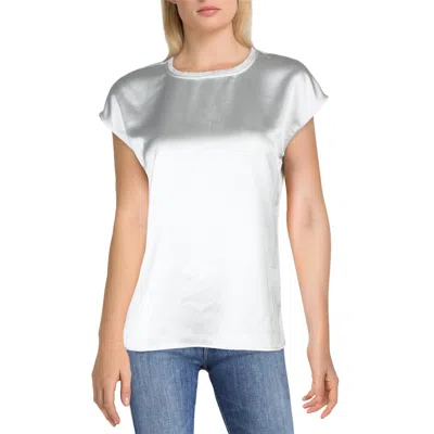 Tahari Asl Womens Boat Neck Frayed Trim Blouse