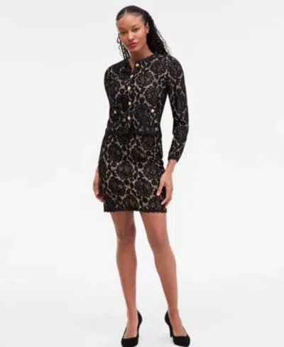 Tahari Asl Womens Bonded Lace Long Sleeve Jacket Bonded Lace Mini Skirt In Black