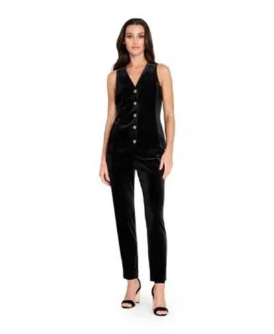 Tahari Asl Womens Collarless Velvet Vest Velvet Ankle Pants In Black