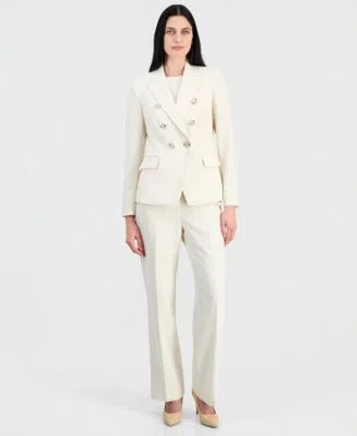 Tahari Asl Womens Crepe Double Breasted Jacket Short Sleeve Sweater T Shirt Flare Pants In White