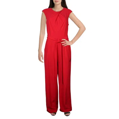 Tahari Asl Womens Cross Neck Wide Leg Jumpsuit In Red