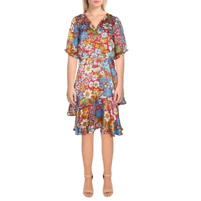 Tahari Asl Womens Daytime Faux-wrap Shift Dress In Multi