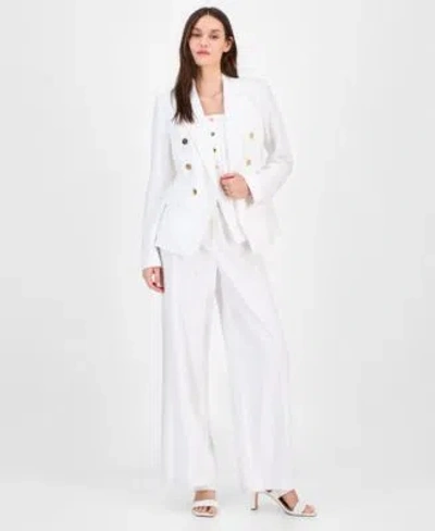 Tahari Asl Womens Double Breasted Blazer Button Front Vest Tank Wide Leg Pants In White