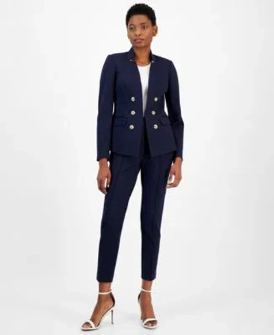Tahari Asl Womens Faux Double Breasted Blazer Seamed Ponte Pants In Blue