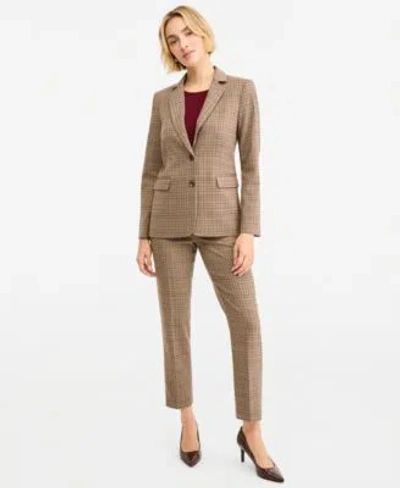 Tahari Asl Womens Glenn Plaid Blazer Short Sleeve Sweater Straight Leg Pants In Neutral
