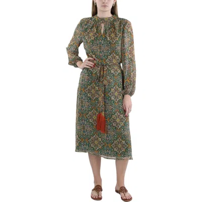 Tahari Asl Womens Keyhole Belted Midi Dress In Multi