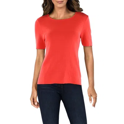 Tahari Asl Womens Knit Short Sleeve Crewneck Sweater In Red