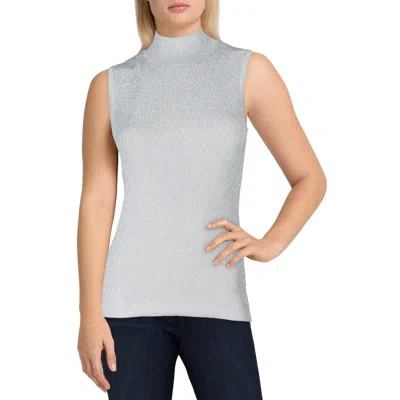 Tahari Asl Womens Metallic Knit Mock Turtleneck Sweater