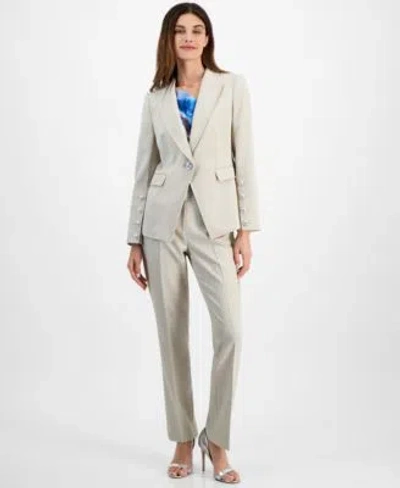 Tahari Asl Womens One Button Blazer Cowlneck Blouse Pants In Neutral