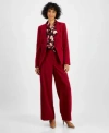 Tahari Asl Womens One Button Blazer Tie Neck Blouse Wide Leg Pants In Mulberry Multi