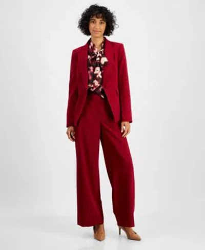 Tahari Asl Womens One Button Blazer Tie Neck Blouse Wide Leg Pants In Mulberry Multi