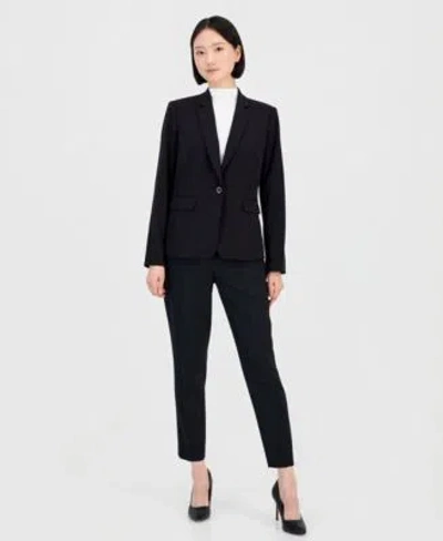 Tahari Asl Womens One Button Blazer With Inner Elastic Retractable Sleeves Shannon Suit Straight Leg Pants In Black