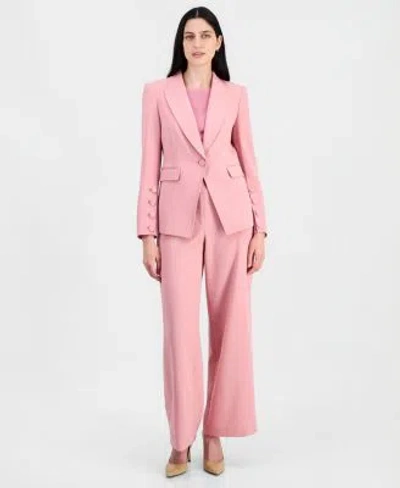 Tahari Asl Womens One Button Peak Lapel Blazer Short Sleeve Sweater T Shirt Mid Rise Wide Leg Pants In Pink