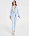 Tahari Asl Womens One Button Twill Blazer Floral Top Flare Leg Pants In Ice Blue