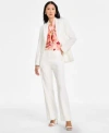 Tahari Asl Womens Peak Lapel Blazer Long Sleeve Printed Bow Neck Blouse Straight Leg Pants In White