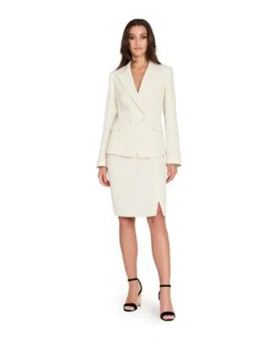 Tahari Asl Womens Peak Lapel Boucle Shimmer Blazer Boucle Pencil Skirt In White