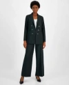 Tahari Asl Womens Peak Lapel Boyfriend Blazer Wide Leg Pants In Spruce
