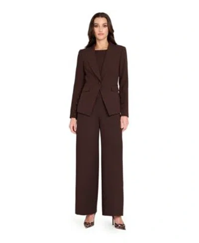 Tahari Asl Womens Peak Lapel One Button Jacket Mid Rise Wide Leg Pants In Brown