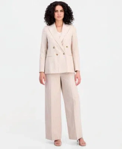 Tahari Asl Womens Pinstripe Double Breasted Blazer Pinstripe Wide Leg Pants In Neutral
