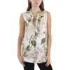 Tahari Asl Womens Printed Bow Neck Blouse In Neutral
