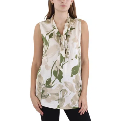 Tahari Asl Womens Printed Bow Neck Blouse In Neutral