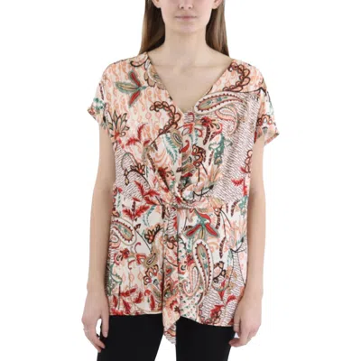 Tahari Asl Womens Printed Gathered Pullover Top In Multi