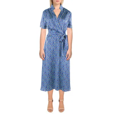 Tahari Asl Womens Printed Satin Midi Dress