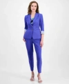 Tahari Asl Womens Roll Tab Jacket Printed Tank Top Ankle Pants In Pacific Blue