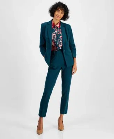 Tahari Asl Womens Ruched Sleeve Blazer Satin Shirt Ankle Pants In Heather Grey