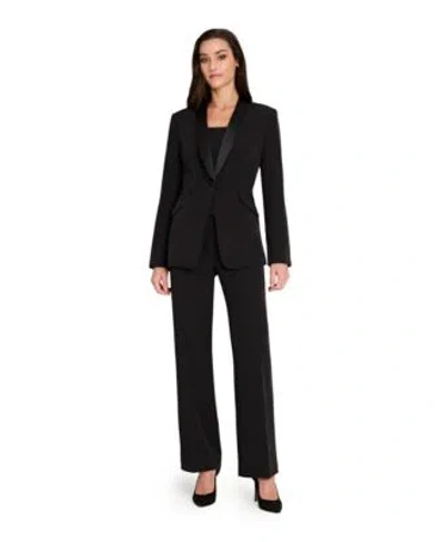 Tahari Asl Womens Satin Tuxedo Jacket Square Neck Corset Top Flare Leg Mid Rise Pants In Black
