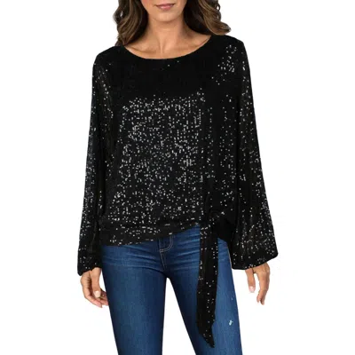 Tahari Asl Womens Sequined Tie Front Blouse