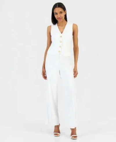 Tahari Asl Womens Starfish Button Vest Clean Waist Wide Leg Pants In White