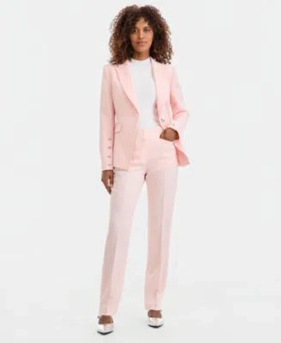 Tahari Asl Womens Twill One Button Peak Lapel Blazer Sleeveless Mock Neck Sweater Mid Rise Bell Bottom Pants In Pink