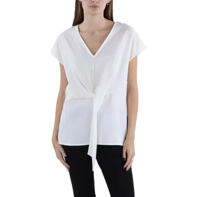 Tahari Asl Womens Twist Front V Neck Blouse In White