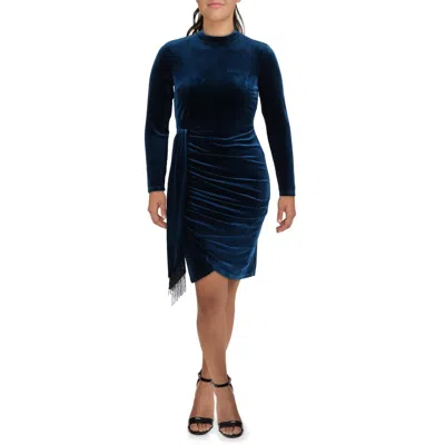 TAHARI ASL WOMENS VELVET BEADED FRINGE SHEATH DRESS