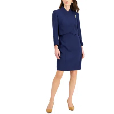 Tahari Asl Side Bar Dress Suit In Midnight Navy