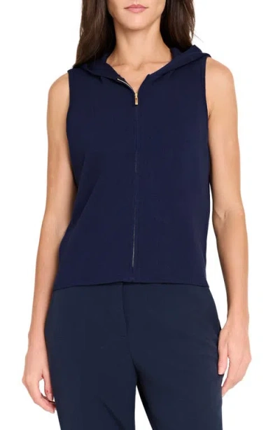 Tahari Asl Zip-up Hooded Sweater Vest In Blue