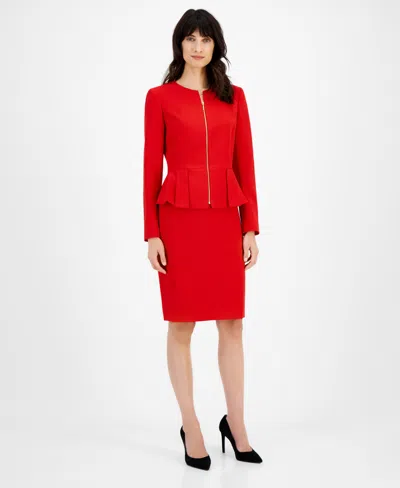 Tahari Asl Zipper Jacket Skirt Suit In Red