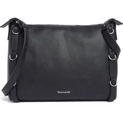 Tahari Avery Large Faux Leather Hobo Bag In Black Pebble