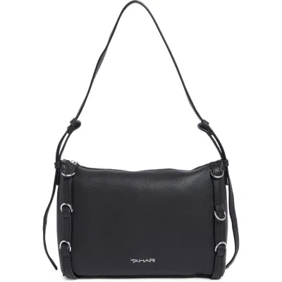 Tahari Avery Medium Faux Leather Hobo Bag In Black Pebble