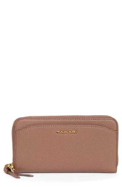 Tahari Barclay Faux Leather Zip Around Continental Wallet In Brown