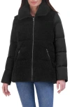 Tahari Women's Mixed-media Stand-collar Puffer Coat In Black