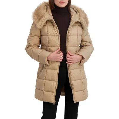 Tahari Brie Faux Fur Puffer Coat In Brown