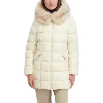 Tahari Brie Faux Fur Puffer Coat In White