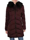 Tahari Gwen Womens Faux Fur Trim Midi Down Coat In Multi