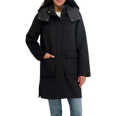 Tahari Bristol Wool Blend Coat With Removable Hood In Blue