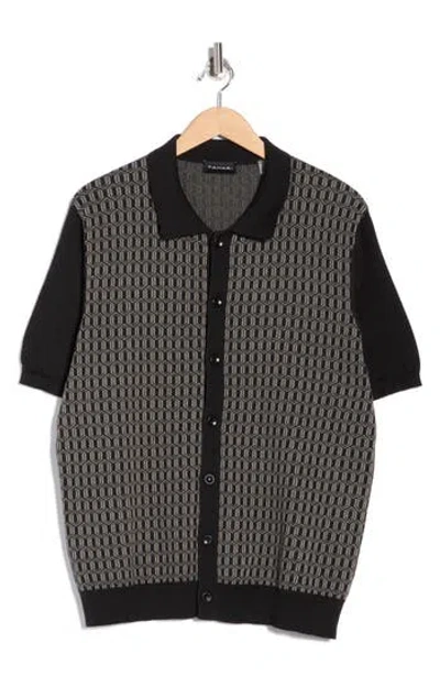 Tahari Button-up Polo Sweater In Multi