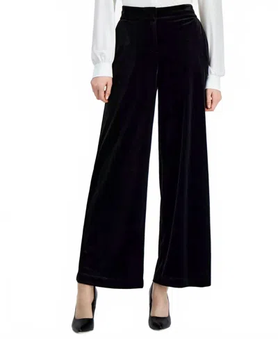 Tahari By Asl Mid-rise Wide-leg Velvet Pants In Black